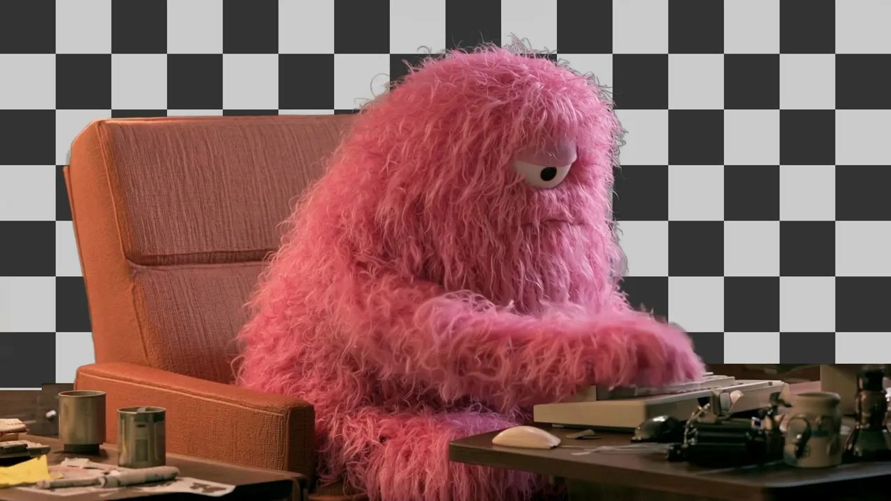 The puppet element over a checkerboard