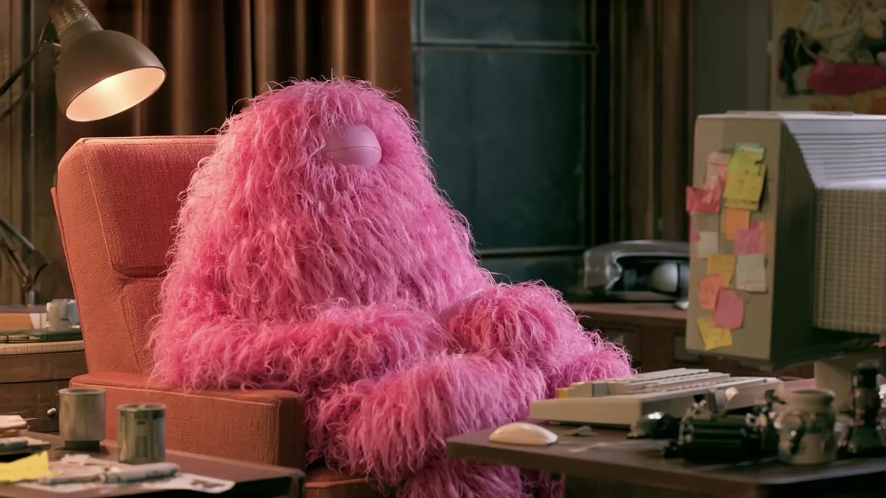 The puppet re-composited into a different office