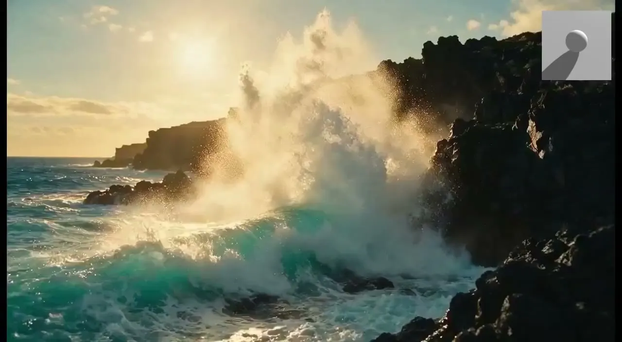 Ocean plate relit with hard low sun from the right